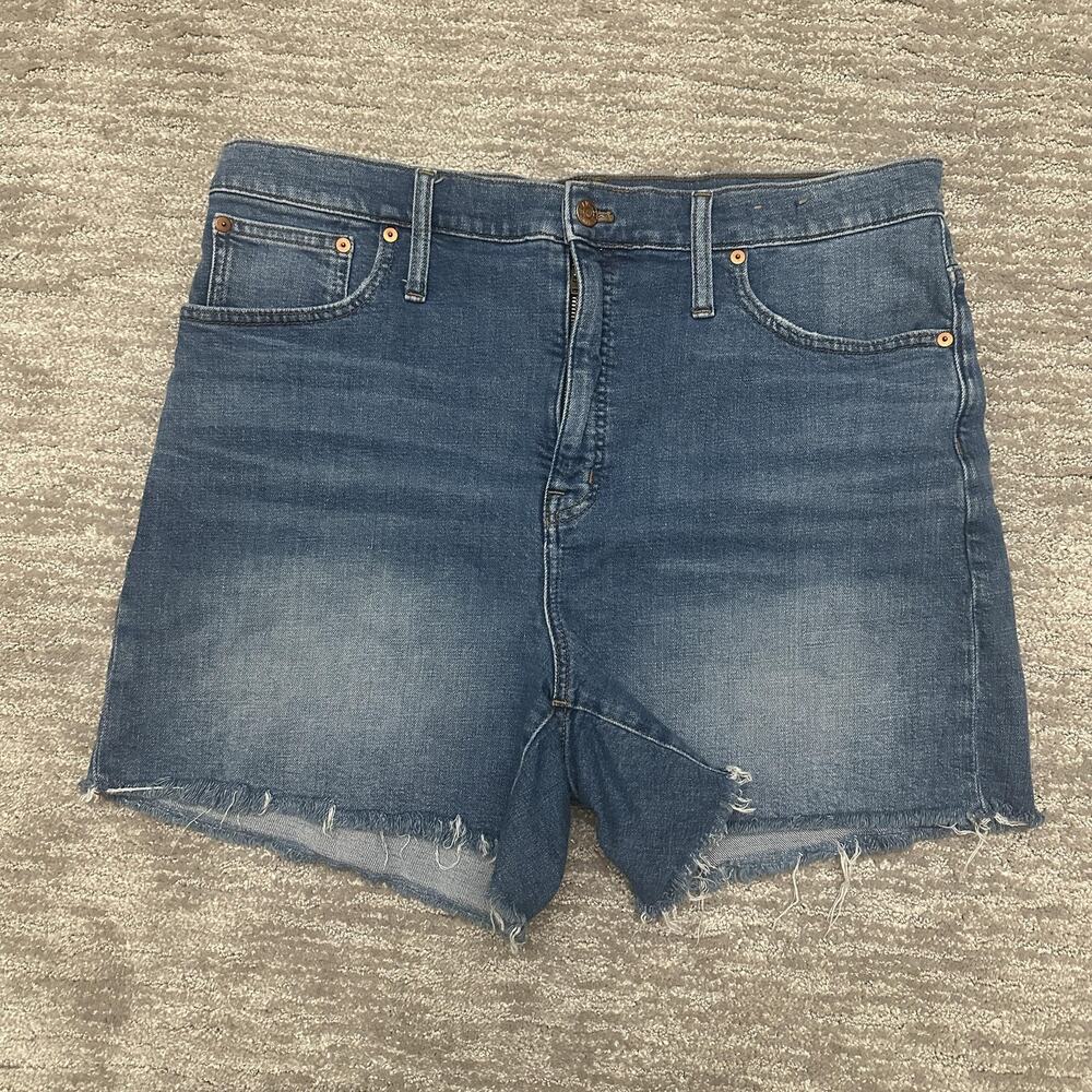 Madewell Shorts Womens 33 Blue High Rise Denim Cutoff Frayed Hem Stretch